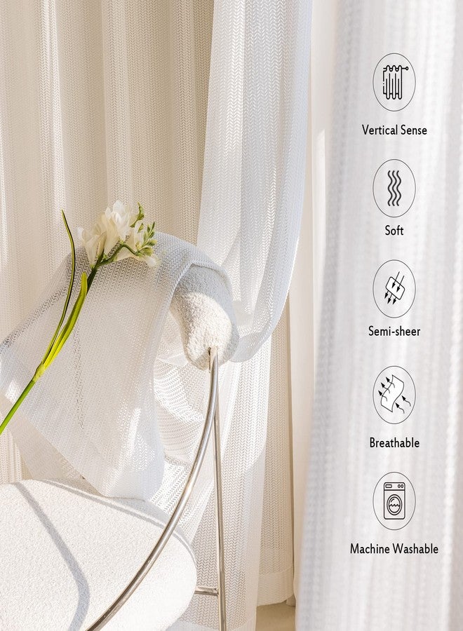 JSFLY Jacquard 2 Panels Set Sheer Curtains 84 inch Length, Semi Sheer Grommet Solid Casual Soft Voile Drapes with Light Filter Window Treatments for Bedroom Living Room, White, 52" W x 84" L - Image 4